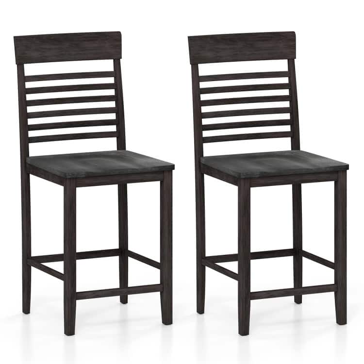Grey MDF and Rubber Wood Dining Chairs Set of 2 with Slatted Backrests - 18" x 20" x 41.5"