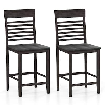 Grey MDF and Rubber Wood Dining Chairs Set of 2 with Slatted Backrests - 18" x 20" x 41.5"