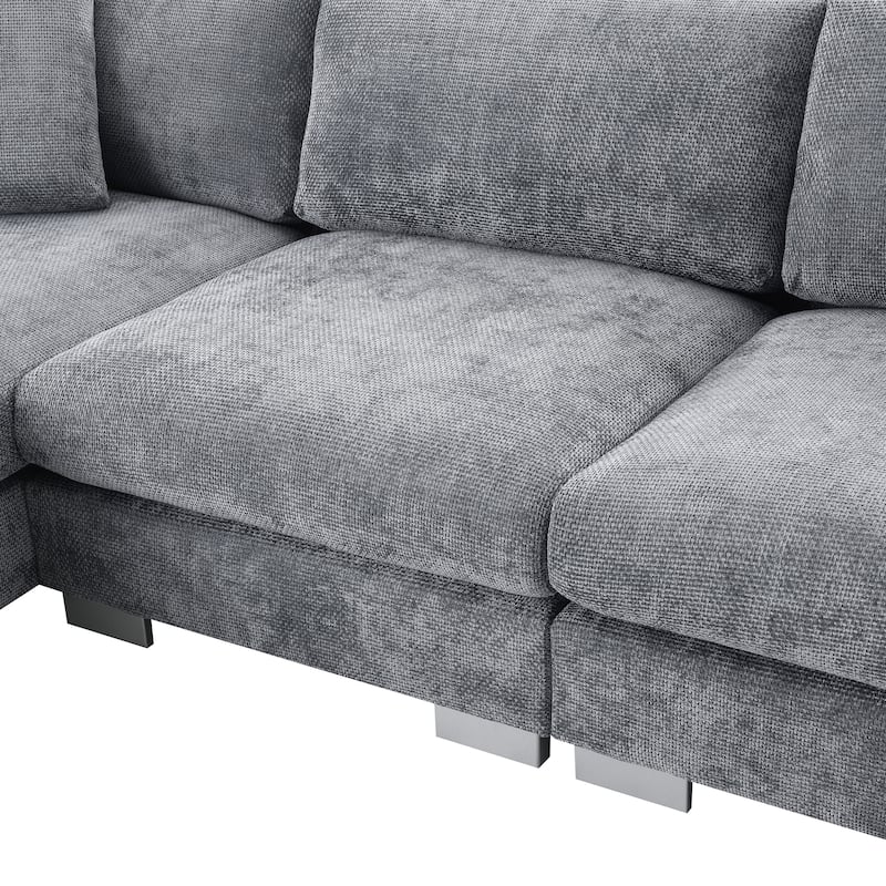 4-seat Chenille Indoor Sectional Sofa with Oversized Chaise