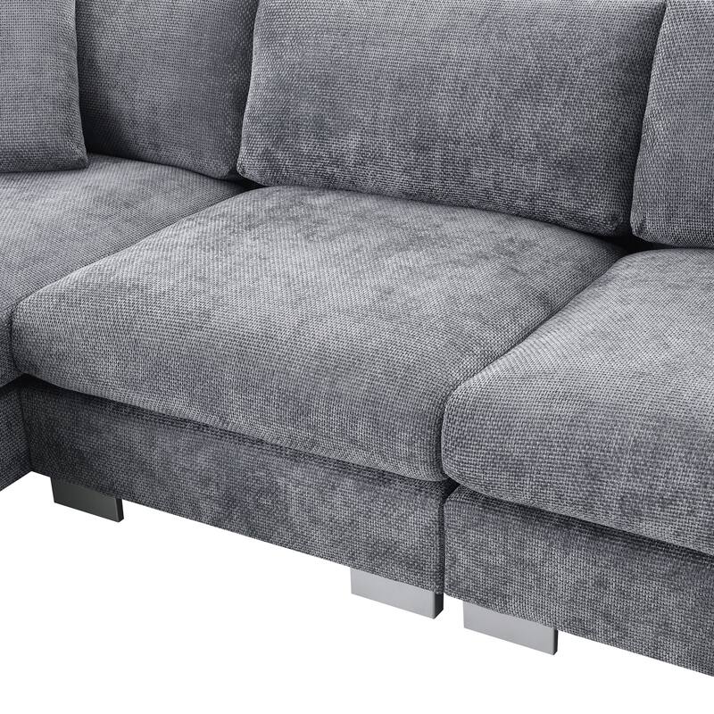 L-Shaped Sectional Sofa with Chaise Lounge, Oversized Chenille Upholstered Sofa, 4 Seater Sofa with 2 Throw Pillows