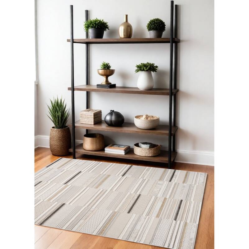 Bifo Distressed Abstract Modern Stain Resistant Woven Area Rug By HomeRoots - 4' X 6' - Gray and Beige - Rectangle