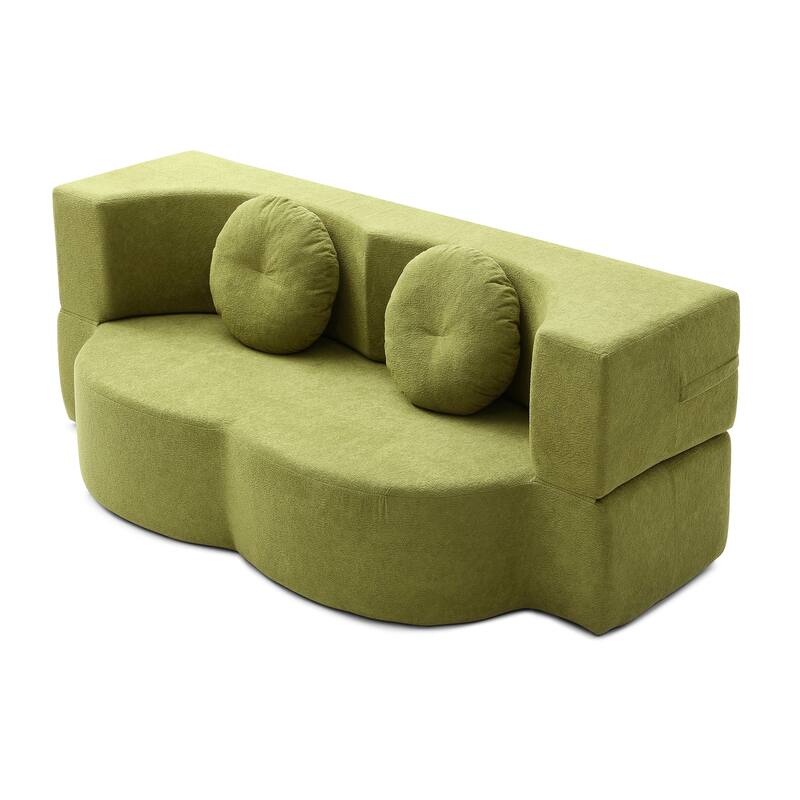 2-in-1 Folding Sofa Bed with Pillow, Queen Sleeper Sofa, Floor & Futon Loveseat Couch, Foam Folding Mattress Sleeper