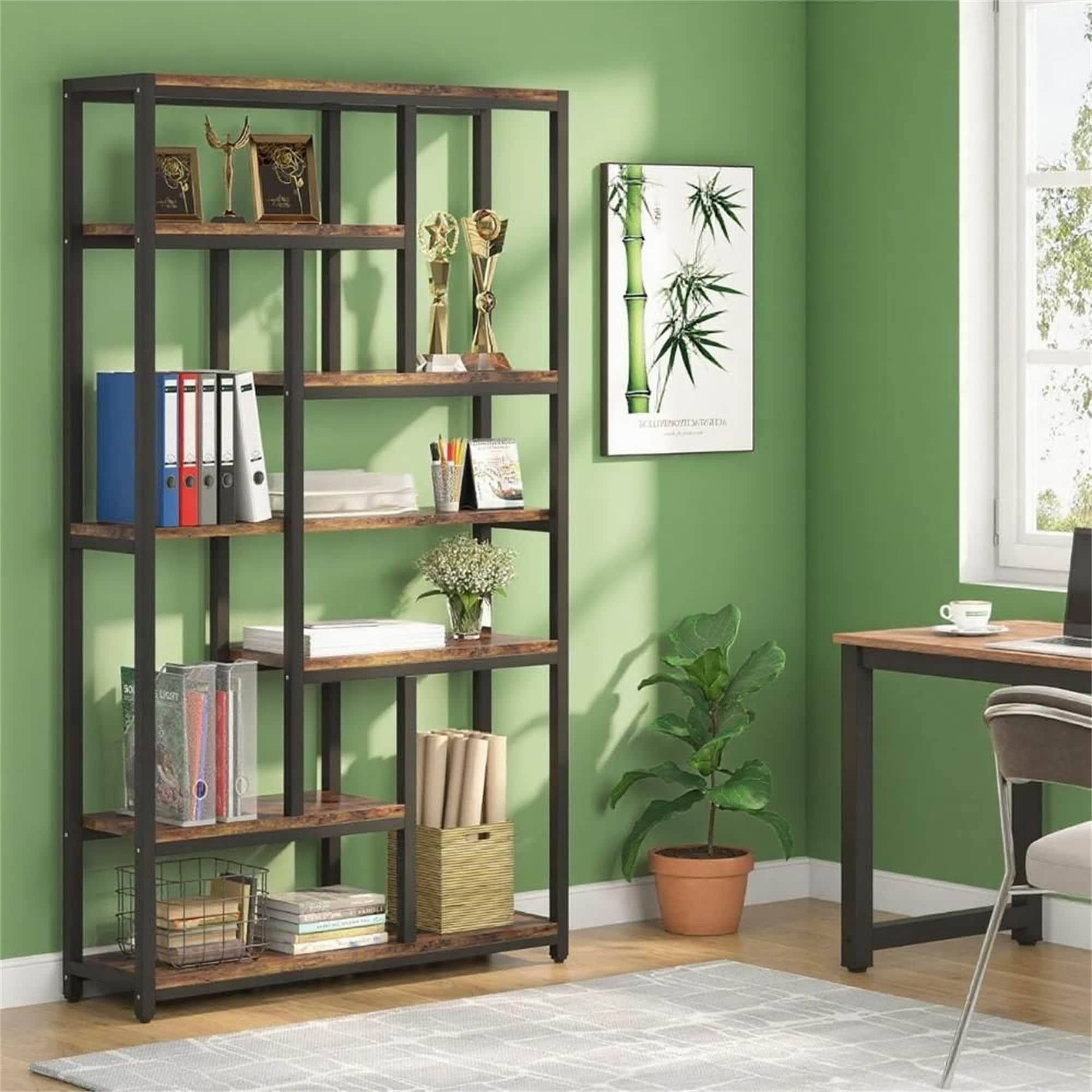 Industrial 10-Shelf Bookcase