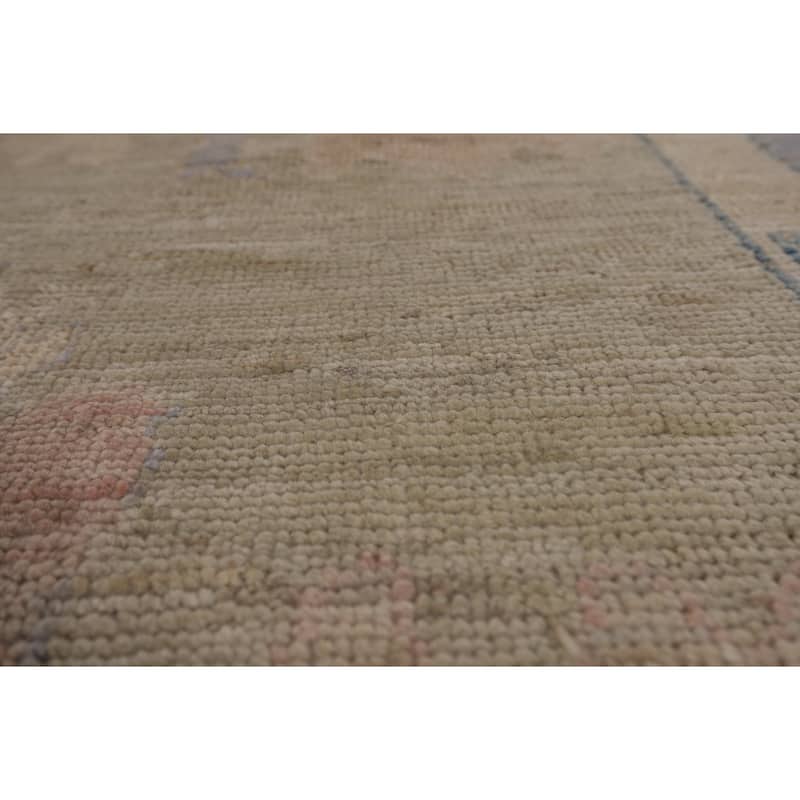 Vegetable Dye Oushak Turkish Area Rug Hand-Knotted Green Wool Carpet - 7'9"x 9'6"