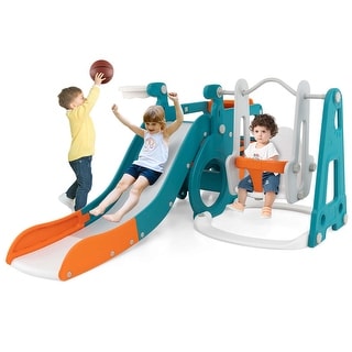 Costway 5-in-1 Toddler Slide Set with Basketball Hoop and Swing Baby - See Details