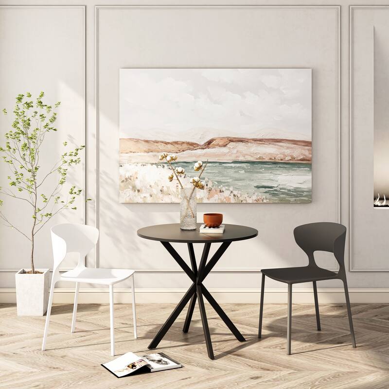 47.24" Modern Cross Leg Round Dining Table, White Marble Top Occasional Table
