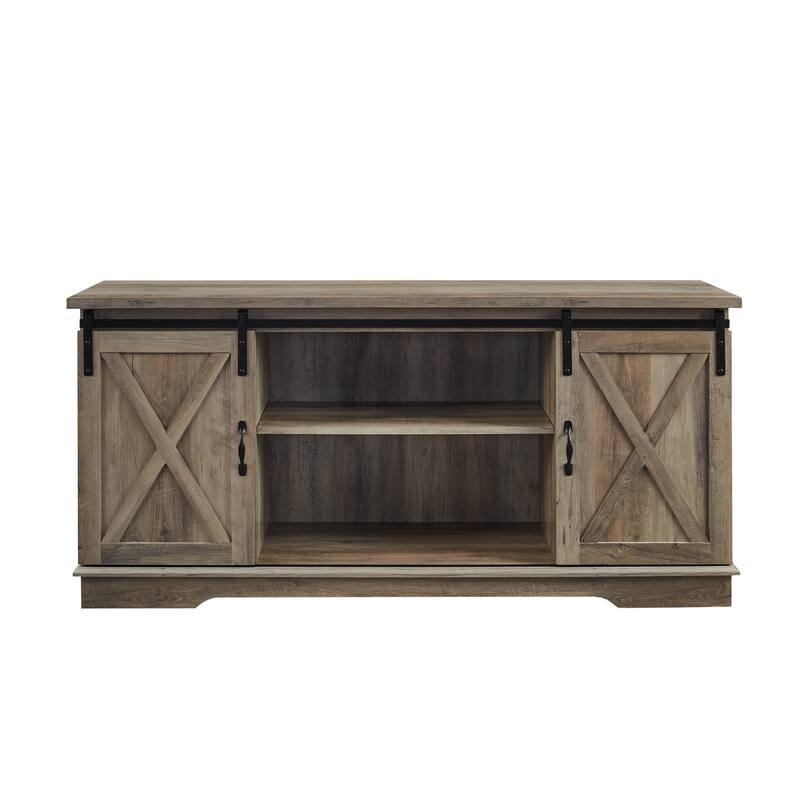 Farmhouse Sliding X Barn Door TV Stand for 65" TVs - 58" Rustic Console with Storage Solutions