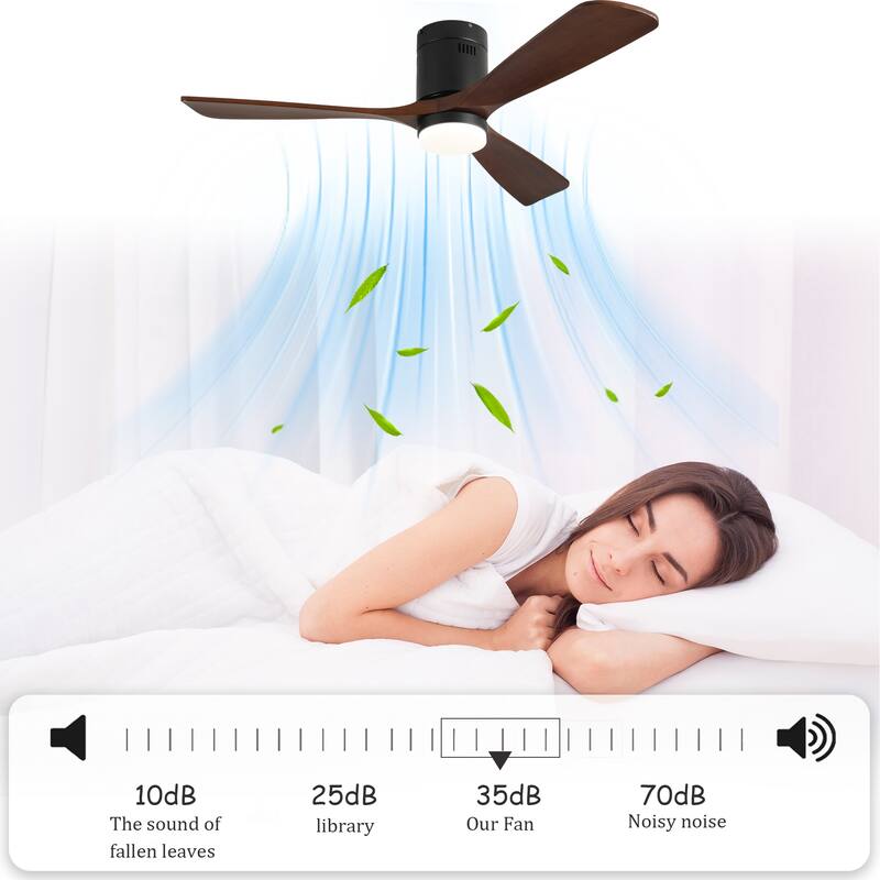 52-inch Ceiling Fan with Light, 3 Wood Blades, Remote Control, Reversible DC Motor for Living Room - Black + Dark Walnut