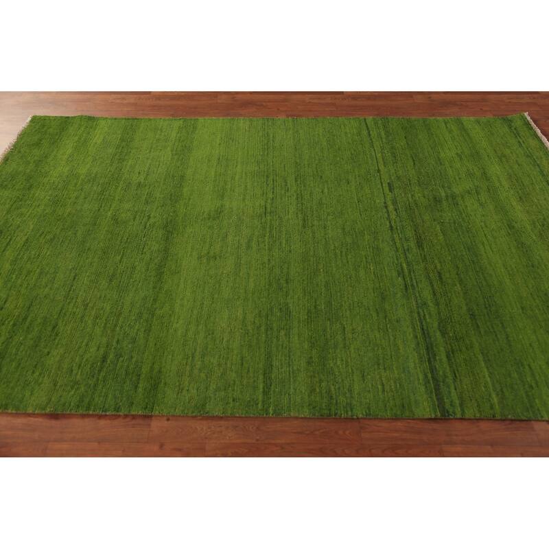 Modern Green Gabbeh Oriental Area Rug Handmade Wool Carpet - 5'4" x 7'9"