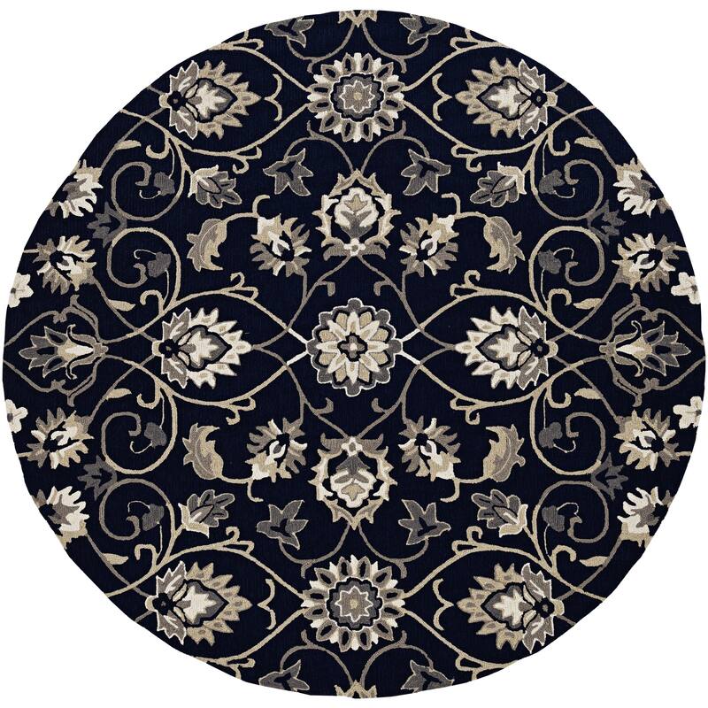 Domani Trails Contemporary Scrolls Hand-Woven Indoor / Outdoor Rug - 7'6" Round