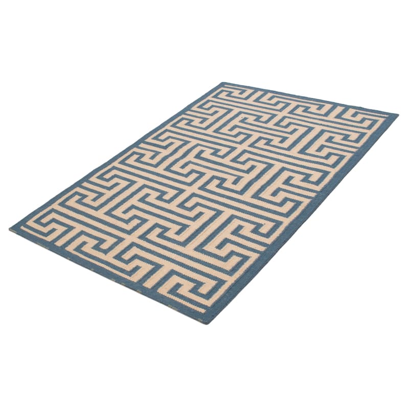 Ankara Blue, Cream Kilim 5'1" x 7'10" - 5'1 x 7'10