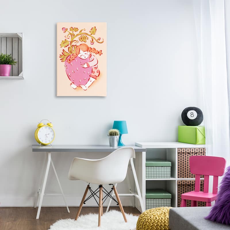 Stupell Girl Hugging Strawberry Canvas Wall Art Design By Hannah Moren
