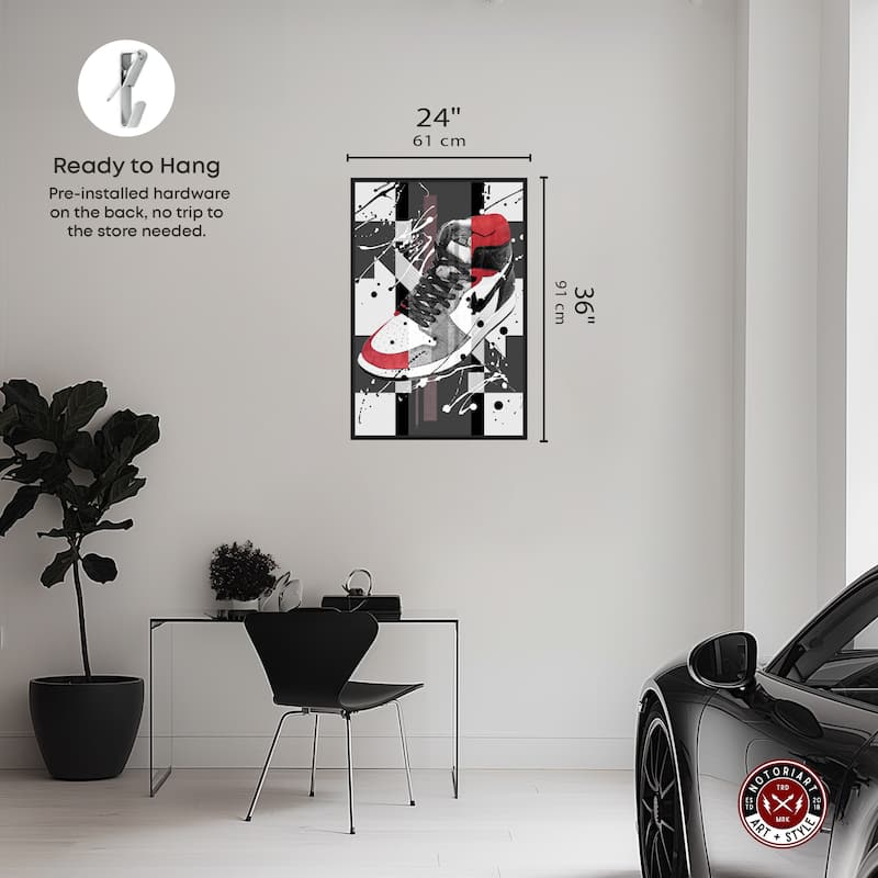 Notoriart Flashy Red Sneaker Framed Sneaker 1 Piece Canvas Wall Art