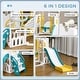 preview thumbnail 6 of 6, 6 in 1 Toddler Slide and Swing Set, Baby Slide for Age 1-3 Years with Basketball Hoop, Climber, Storage Space, Telescope