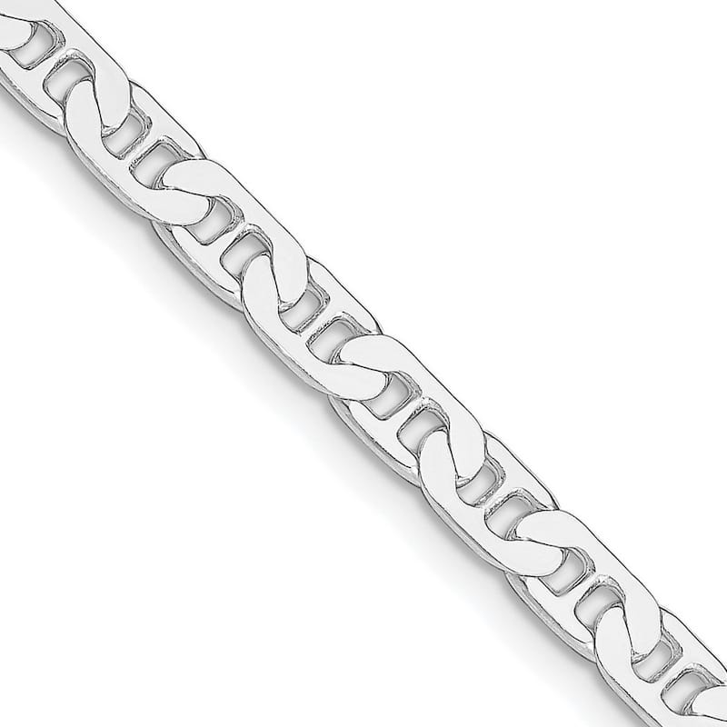 Curata 925 Sterling Silver Rhodium 4.5mm Flat Mariner Anchor Chain Necklace for Men