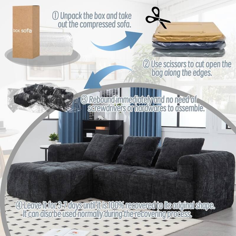 98.42" Modern Chenille L-shaped Modular Sectional Sofa with Chaise Lounge and Small Side Pockets