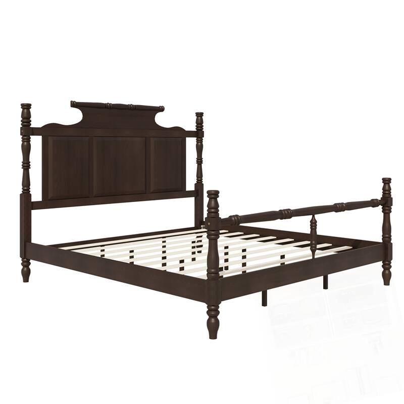 Vintage Country Style Wood Four Poster Platform Bed with High Crown-like Headboard