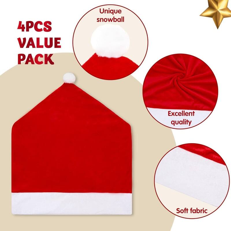 4 Pcs Christmas Chair Cover, Red Santa Hat Chair Slipcovers for Christmas Holiday Festival Decoration