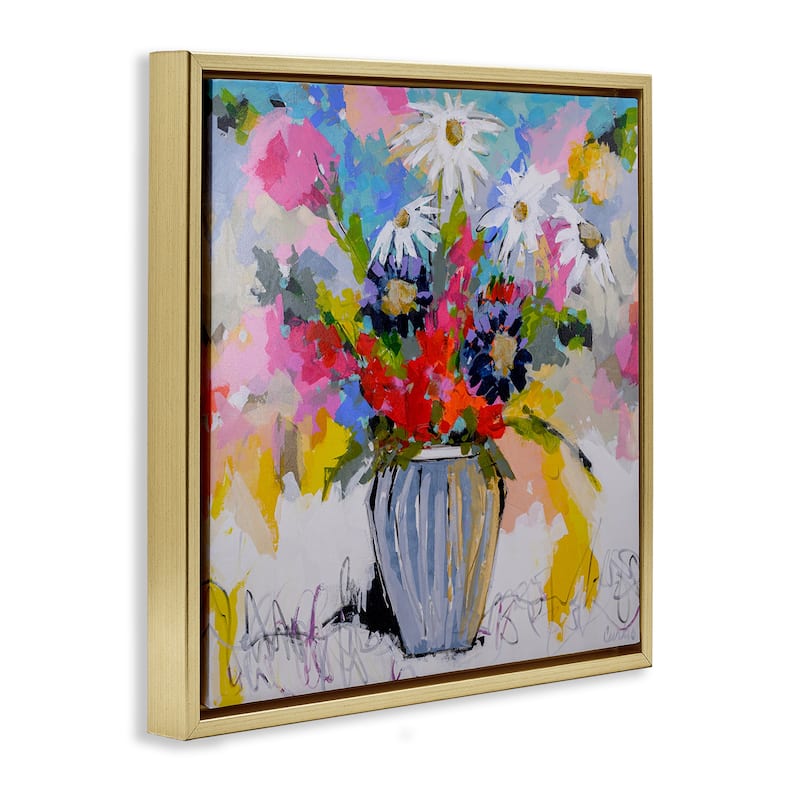 Stupell Bright Clustered Flowers Framed Floater Canvas Wall Art Design By Joan Curtis