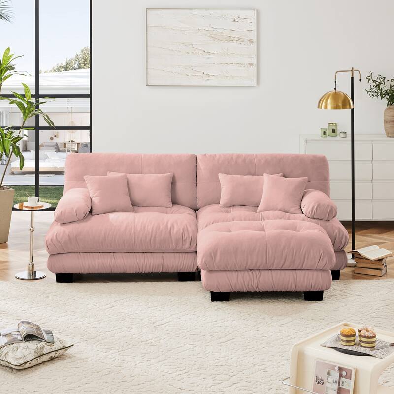 Rossetta Exquisite Stylish Design Chenille Cloud Look Couch Sectional Wide Arm Sofa with Convertible Ottoman and Pillows
