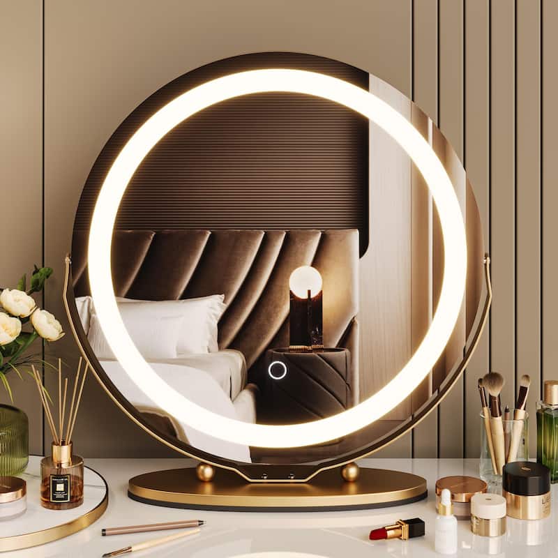 Makeup Mirror Vanity Mirror with Lights - Gold_19"