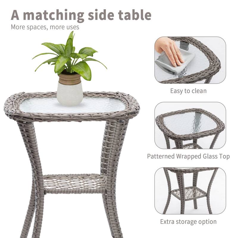 3 Pieces Outdoor Swivel Rocker Chairs, 360 Degree, Thickened Cushions & Glass Coffee Table