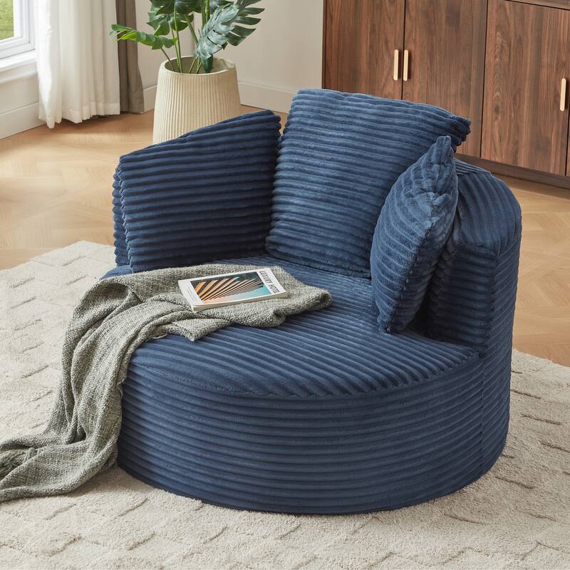Deep Seat Barrel Chair Corduroy Single Sofa Armchair Round Accent Chair