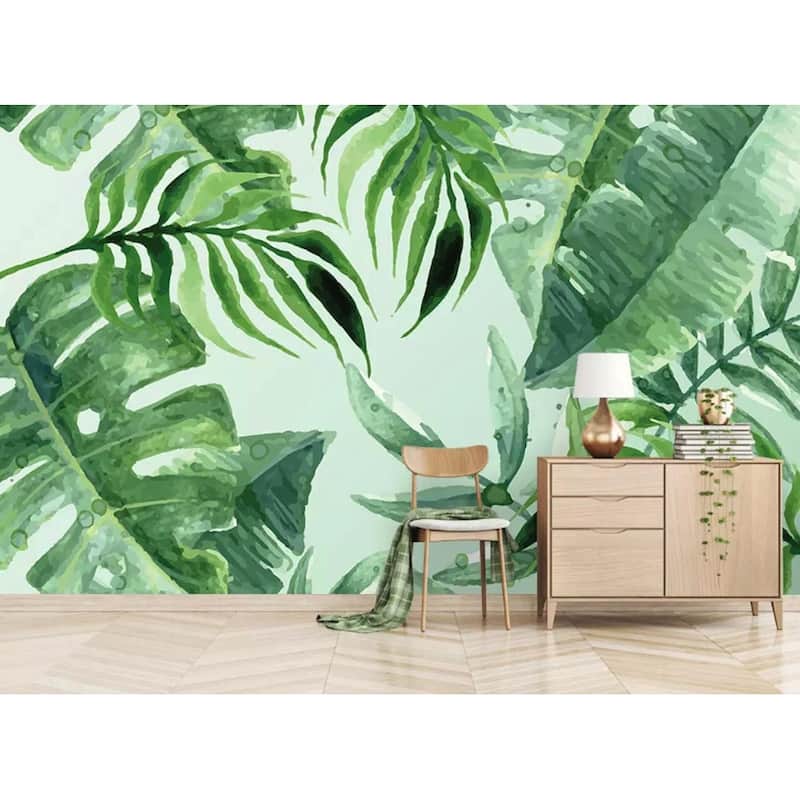 GK Wall Design Tropical Leaves Watercolor Drawing Natural Removable Wallpaper