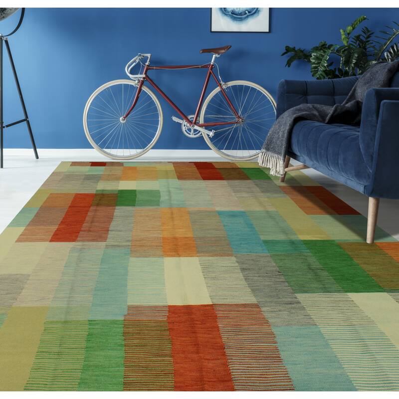 Hand-Woven Winchester Kilim Bennet Rust/Green Rug - 9'8" x 14'1"
