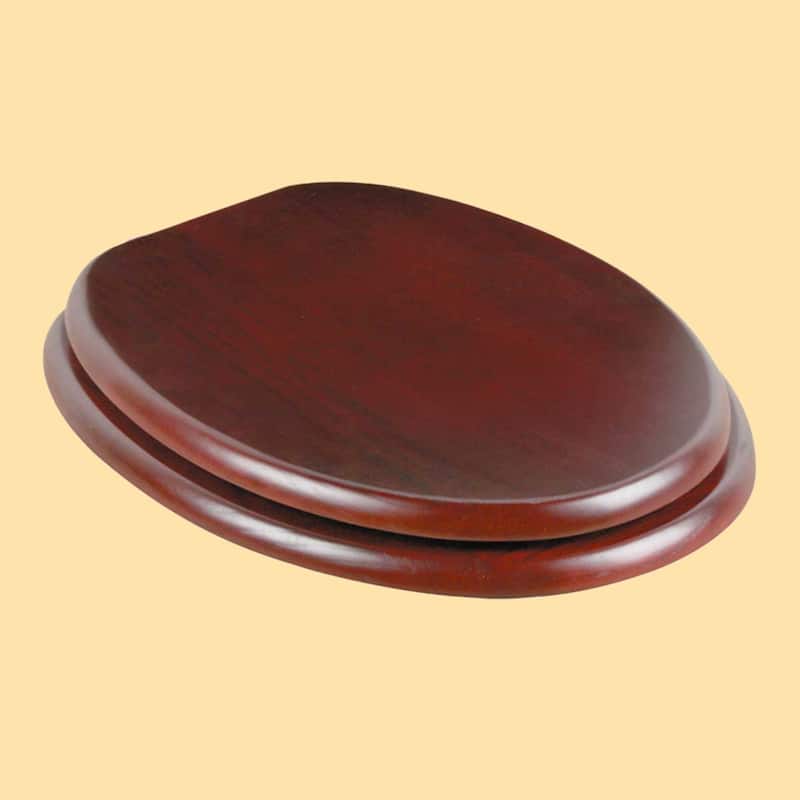 Wooden Elongated Toilet Seat with Lid Cherry Finish Oval Seats with Non Slip Polymer Bumper Stabilizers Renovators Supply - N/A