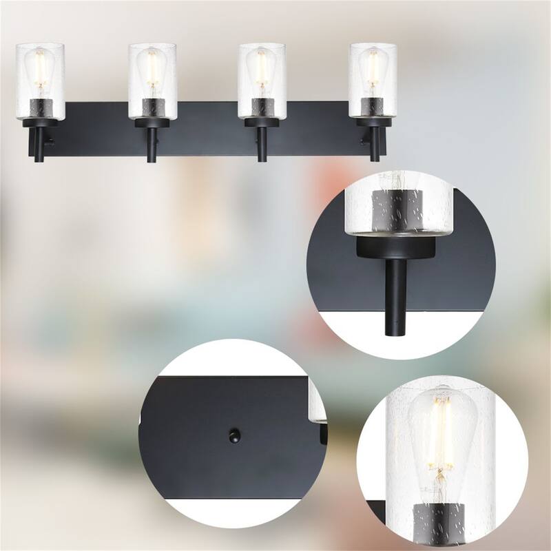4-Light Black Vanity Light with Seeded Glass Shades