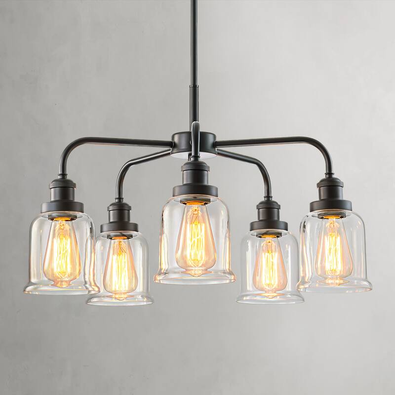 5-Light Mid-Century Modern Matte Black Linear Sputnik Clear Glass Chandelier - 22.05 in. W x 14.37 in. H