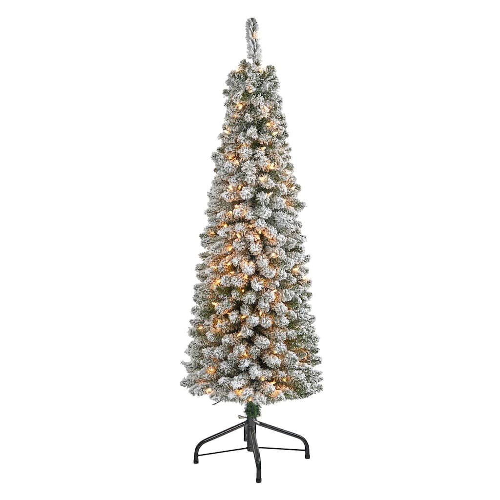5Ft Pencil Christmas Tree with Lights - Artificial Holiday Tree, Slim Design, Pre-Lit, Indoor Decor - White - 60