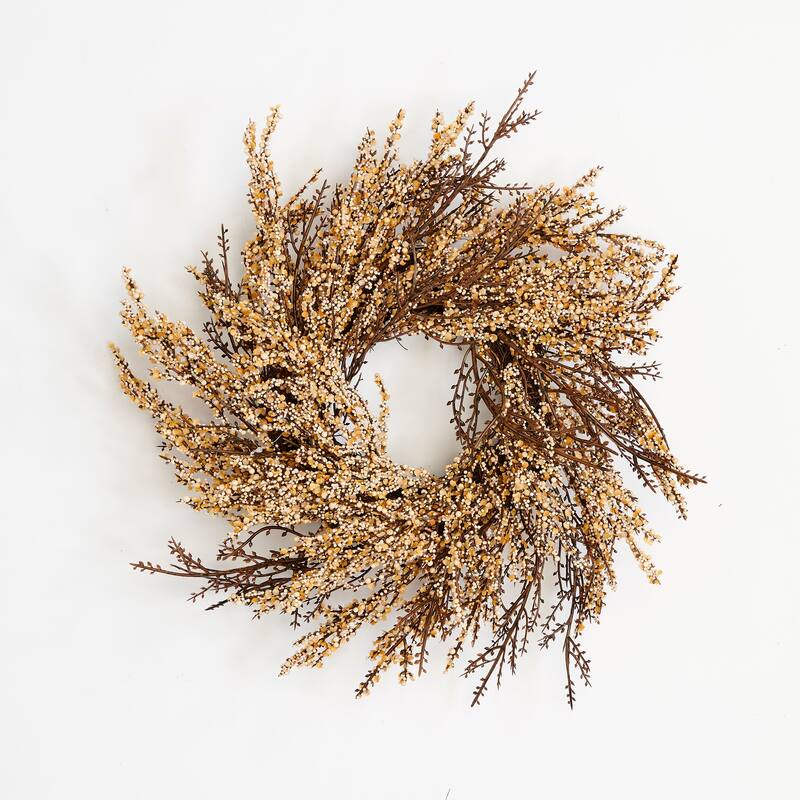 15" Artificial Fall Mini Berries and Leaves Wreath on Natural Twig Base - 15