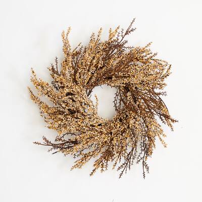 15" Artificial Fall Mini Berries and Leaves Wreath on Natural Twig Base - 15