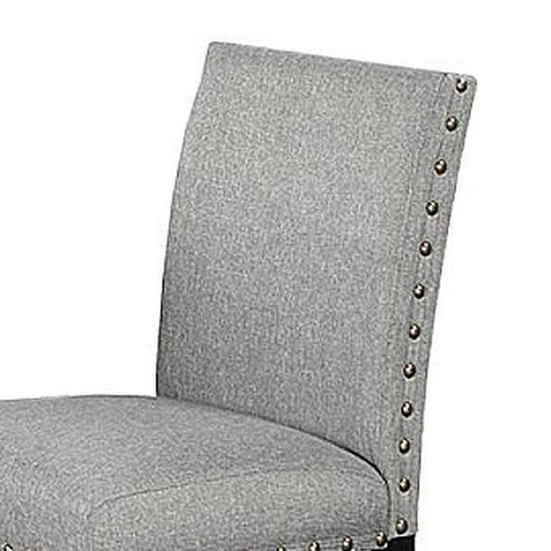 Sie 24 Inch Counter Height Chair, Nailhead Trim, Gray Fabric, Black Wood