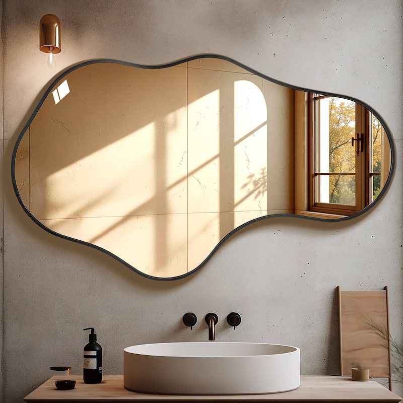 Irregular Wall Mirror Decorative Asymmetrical Wall Mirror - 36x22 - Black
