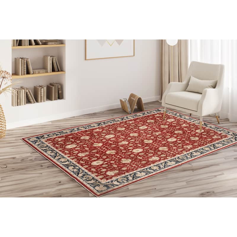 Machine Washable Collection Grey/Blue/Red/Cream Abstract Area Rug