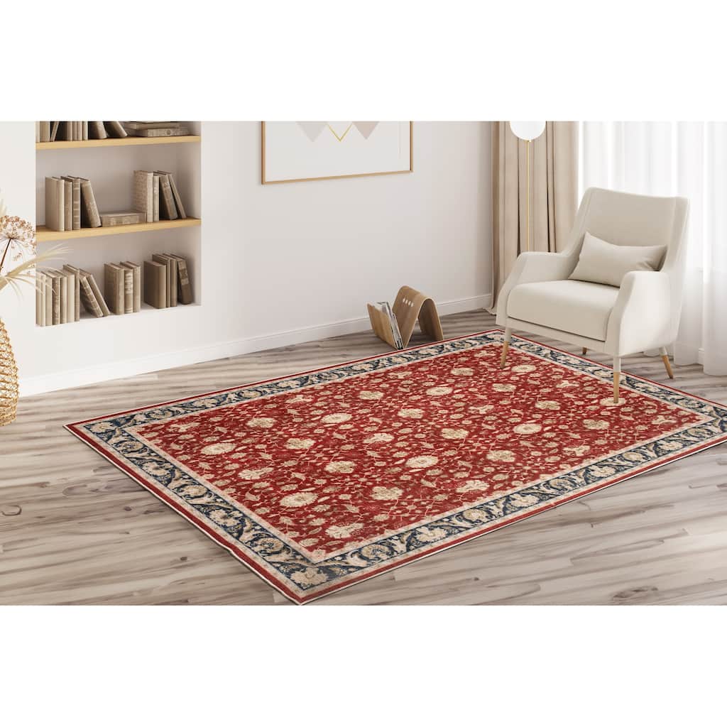 Machine Washable Collection Grey/Blue/Red/Cream Abstract Area Rug