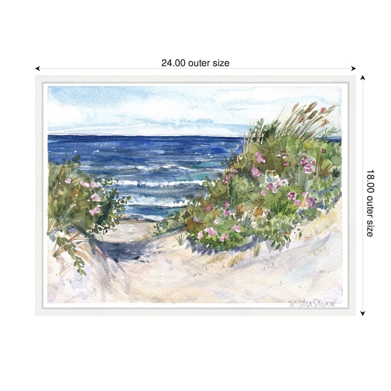 Kate and Laurel Sylvie Coast Guard Beach with Roses In The Dunes Framed Canvas by Patricia Shaw