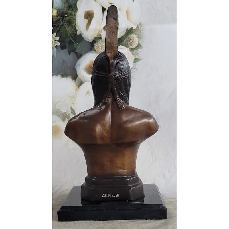 Native American Indian Man Bronze Bust Statue Sculpture Decor 14 Inches X 7 Inches