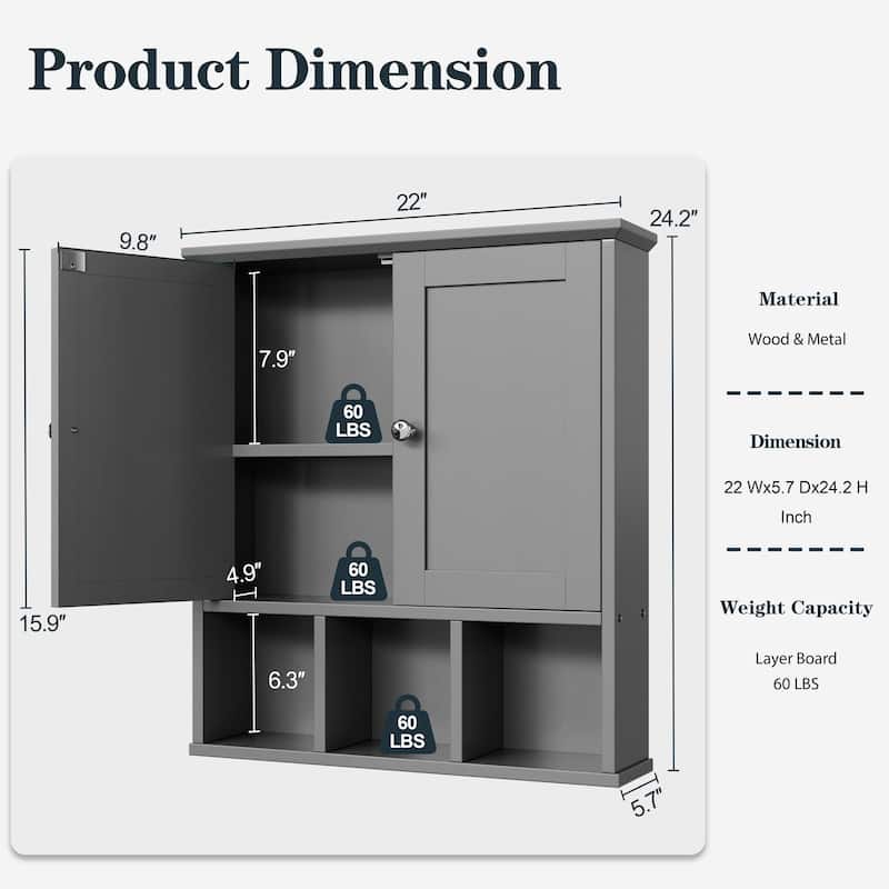 Futzca Bathroom Cabinet Wall Mounted, Storage Cabinet with Doors and Shelves