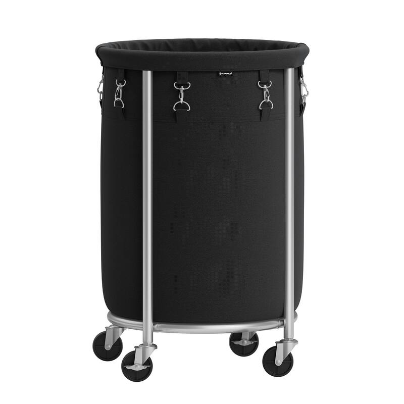 Laundry Basket with Wheels,Rolling Laundry Hamper,18.5 Gal,Round Laundry Cart with Steel Frame and Removable Bag,4 Casters - Black