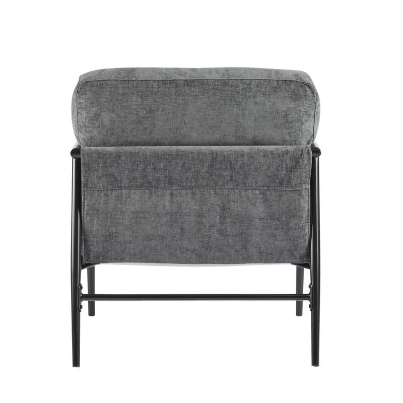 27.56" Modern Accent Chair with Plush Cushions, Minimalist Metal Frame, and Wooden Armrest Design