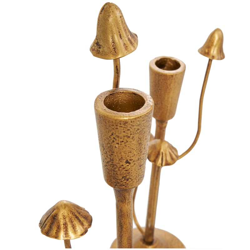 Metal Abstract Mushroom Inspired Candle Holder - Set of 2 Gold - Roche River Decor - 3"W x 4"L x 11"H