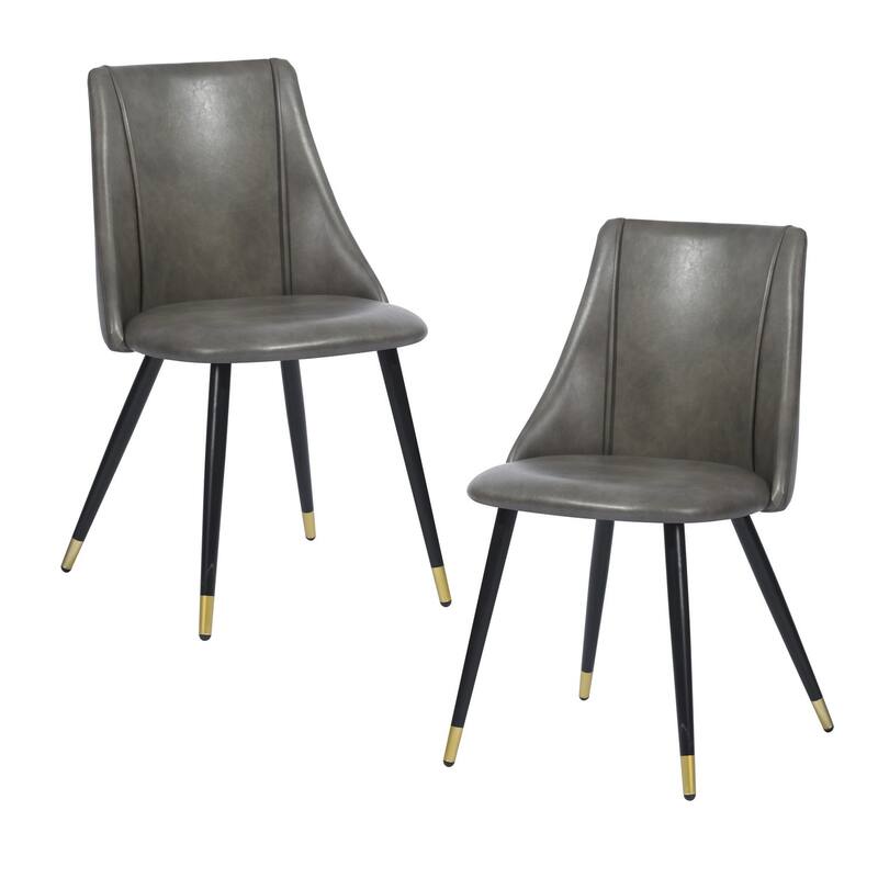 HomeRoots Set of Two Gray Black and Gold Upholstered Faux Leather Dining Side Chairs - 19.70 in. x 32.70 in. x 19.70 in.