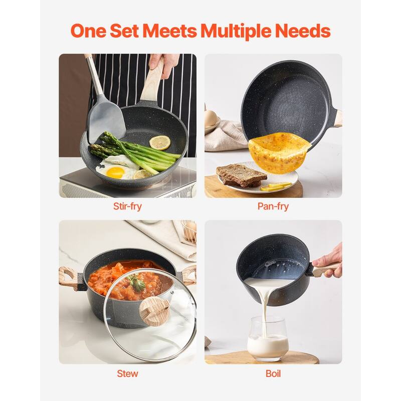 Aluminum Cookware Set with Non-Stick Pans and Lids