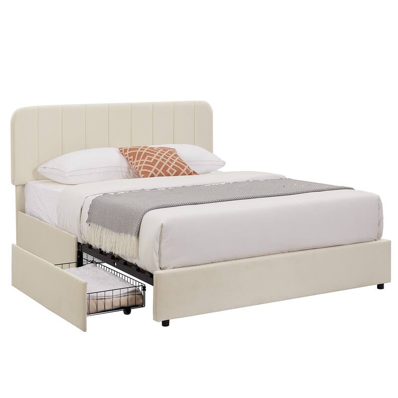 Javlergo Upholstered Platform Bed Frame with Storage Drawers and Adjustable Headboard, No Box Spring Needed