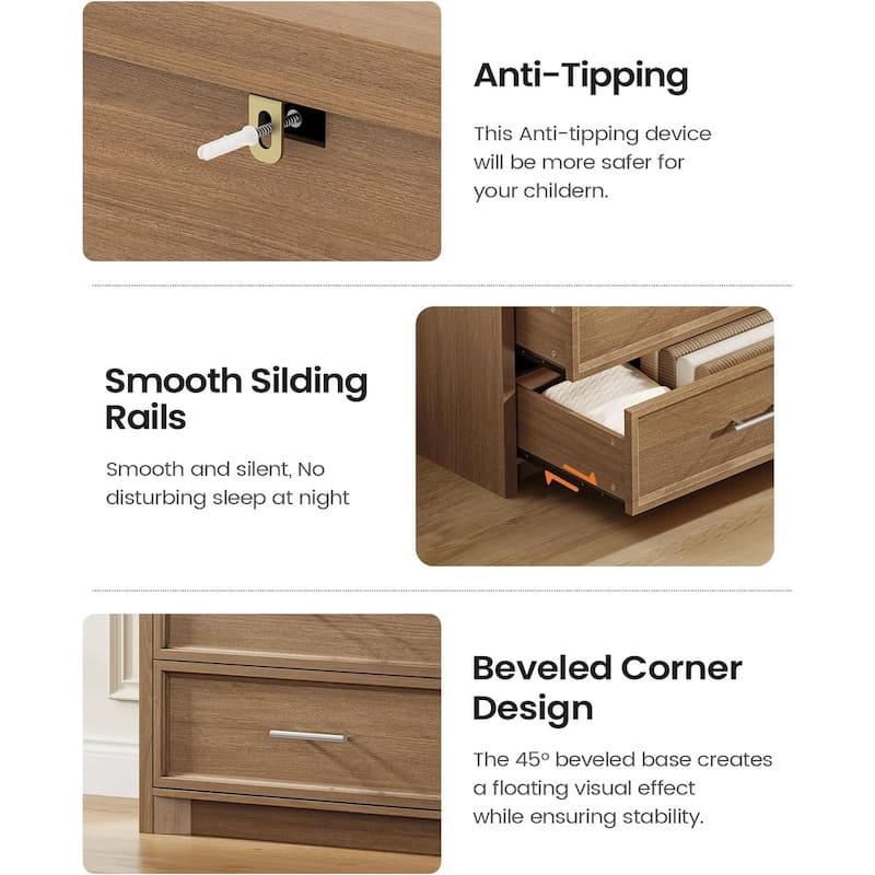 Dresser for Bedroom with Drawers Mid-Century Modern Dresser 3 Color Lights