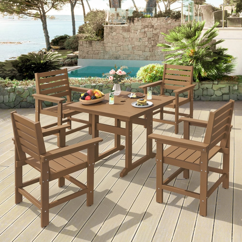 35.2-inch HDPS Outdoor Square Table With Umbrella Holes - 35.2" W x 35.2" L x 30.1" H